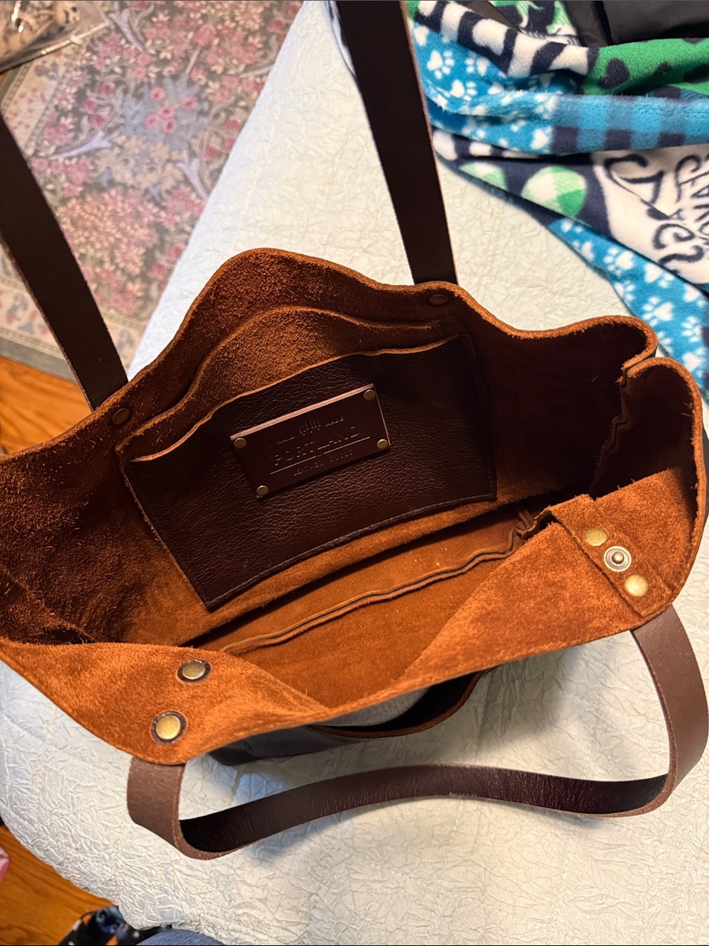 Portland Leather Brown Pebbled Leather Shoulder Tote - Picture 5 of 5